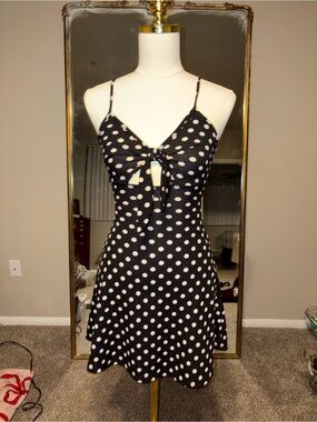 Rebel Sugar Black Dress with White Polka Dots and Tie-Front